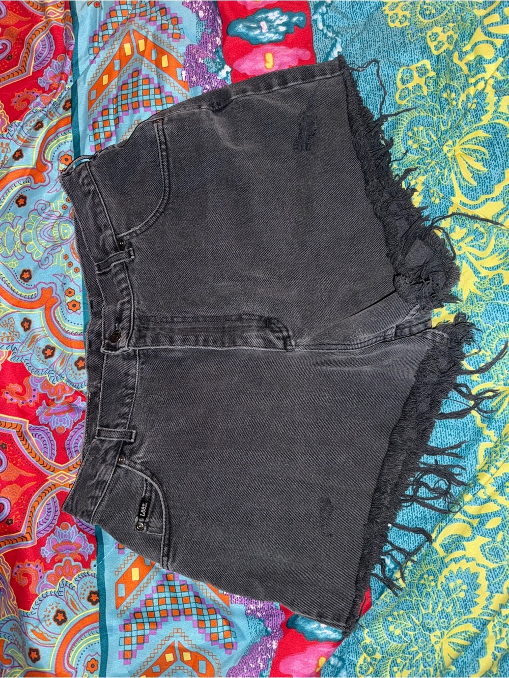 Lee Black Washed Frayed Hem Denim Shorts